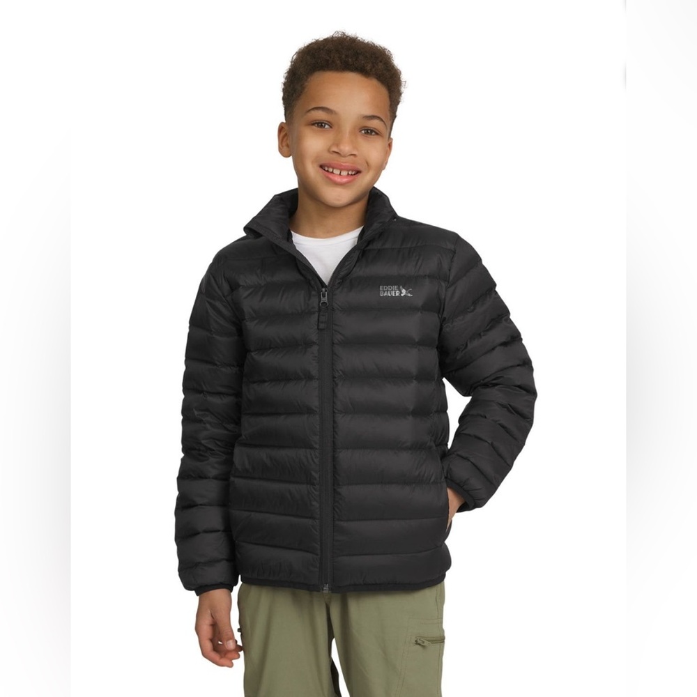 Eddie Bauer Stormrepel Youth Unisex Black Packable Down Jacket Medium (7/8) NWT